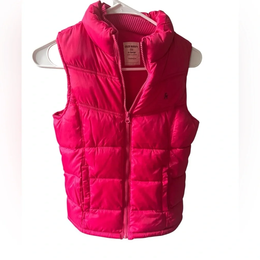 Old Navy Girls Pink Puffer Vest Quilted Zip Up Lightweight Winter Layer - XL